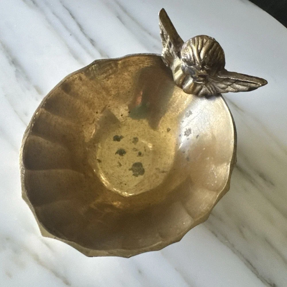 Vintage Solid Brass Oval Cherub Angel Candy Soap Jewelry Trinket Dish India